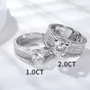 Cluster Rings HTOTOH S925 Silver Men Ring 2 D-E Color Moissanite Diamond Wedding Bands Couple Gift Fine Jewelry