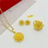 Collier boucles d'oreilles ensemble couleur or 24K pour femmes fleur pendentif anneau 3 pièces bijoux de mariage fête cadeaux accessoires