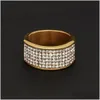 Z bocznymi kamieniami męski biżuteria hip -hop lodowane diamentowe złote pierścionki luksusowe plamowane stal nierdzewna okrągła prezent dla mężczyzn upuść deliv dhgarden dhsgk