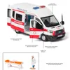 Diecast Modelo 1 34 Ford Transit Alloy Ambulance Vehicles Modelo de carro Diecast Metal Toy Broadcast Car Modelo Somulação e Light Kids Gifts 230308