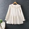 Women's Blouses Spring dames kantlaag Dollar Collar Shirt Tops Mori Girl Sweet geborduurd bloemig katoen linnen los lolita kawaii