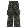 Men's Jeans Side Big Pockets Camouflage Cargo Pants for Men Spliced High Street Loose Overalls Straight Wide Leg Casual Oversized Trousers Z0301