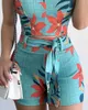 Tracksuits voor dames zomervrouw bloemenprint mouwloze v-hals crop top top high taille shorts set met riemwomen's