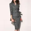 Two Piece Dress Spring And Summer Office Ladies Work Suit Jacket Skirt Fashion Lapel LongSleeved Slim Bag Hip TwoPiece Set 230307