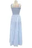 Abiti casual Blue Tie Bow Bohe Dress Women Increspato Vita alta Backless Cinturino per spaghetti Long Summer Ruffle Holiday Vestidos For