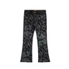 Men's Jeans High Street Full Flower Print Patchwork Washed Jeans Pants for Male and Female Retro Straight Baggy Casual Flare Denim Trousers Z0301