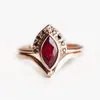 Anéis de casamento Rhombus natural vintage 2 em 1 anel de ouro rosa vermelho para mulheres Marquise Jóias finas de noiva