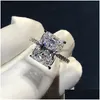 Solitaire pierścionek 925 Sterling Sier Cut 5Ct diament Moissanite Square pierścionki zaręczynowe dla kobiet prezent Drop Delivery Dhgarden Dhkyn