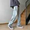 Pantaloni da uomo lavati jeans oversize da uomo American High Street Button Design pantaloni denim dritti pantaloni casual da uomo hip-hop Z0306