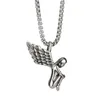 Pendant Necklaces Vintage Angel's Wing Pendant Necklace Men Fashion Jewelry Hiphop Stainless Steel Metal Accessories Punk Long Sweater Chain Gifts L2404 L2404