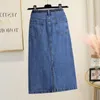 Skirts Women's Casual Jean Skirt High Waist Back Vent Mid-Length Denim Skirts Womens M-3XL Vintage Bodycon Skirt With Pockets C234 230308