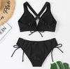 Zwempak vrouwen sexy v nek ribbed bikini hoge taille vaste push omhoog zwemkleding vrouwelijk badpak bikini set strandkleding