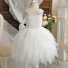 Girl's Dresses Elegant Girls Princess Dress Kids Birthday Wedding Party Layered Tulle Dresses Baby Girl White 1st Communion Sleeveless Costume R230719