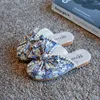 Slipper Kinder Hausschuhe Kinder Sommer für Mädchen Weiche Blumen Stoff Prinzessin Süße Indoor Outdoor Perlen Schleife Knoten 230308