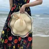 Hüte mit breiter Krempe, Strohhut, weiblich, Sommer, Strand, Urlaub, Sonnenschutz, Sonnenschutz, große Sandale, Netz, Rot