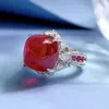 Кластерные кольца 12 мм Ruby Diamond Ring Real 925 Серебряное обручальное кольцо для женщин для женщин обручальные ювелирные изделия