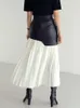 Skirts TWOTWINSTYLE Casual Patchwork Pu Skirt For Women High Waist Midi Folds Pleated Skirts Female Spring Fashion Clothing Style 230308