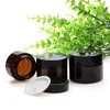 Groothandel Pakflessen Amber Glass Crème Flessen Jars Cosmetisch monster Container Revuleerbare pot met binnen Voering 5G 10G 15G 20G 30G 50G