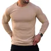 Heren t shirts herenkleding geribbeld t-shirt vaste kleur slanke ronde nek tee tops sport fitness kostuum casual lange mouw