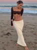 Signe Tossy Summer Summer Long Women Women Sexy Holiday Beach Cove-Up Gonne Midi Cacciati in vita Vedi attraverso Wrap White Maxi Skirt W0308