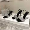 Kalça Sandal Yıldız Tarzı Lüks Rhinestones Kadın Sandalet Zarif Stiletto Yüksek Topuklu Slingback Gladyatör Sandalet Yaz Partisi Balo Ayakkabı 230302