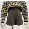 Kvinnors shorts koreanska mode ull kvinnor vinter tjock kvinnlig bred ben hög midja ficka med knappar byxor femme r79