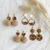 Stud Earrings South Korea's Temperament Winter Khaki Color Leopard Bowknot Eardrop Female Minks Hair Bulb Wood