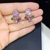 Stud Earrings Promotion Pink Zircon Flower Earring Black Gun Colorful Women 925 Ear Pin Elegant Cuff AP Bridal Jewelry
