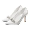 Scarpe da sposa Moda da sera Prom Party per donna Donna Tacchi alti Designer Cristalli scintillanti Raso da sposa Punta a punta Drop Consegna Dh2Ls