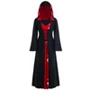Casual Dresses Gothic Women Clothes Halloween Festival Costume Cosplay Witch Dress Hooded Long Sleeve Lace Up Patchwork Cloak Maxi Robe