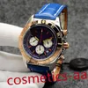 Relógio masculino de 8 cores 44MM Chronomat B01 Relógio de qualidade Cronógrafo Movimento de quartzo Rosa Ouro Prata Mostrador 50º ANIVERSÁRIO Pulseira de couro Relógios de pulso masculinos