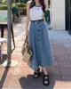Spódnice S-xl długą dżinsową spódnicę w stylu koreańsko-wysoki talia Bal wyhodowa linia midi spódnice kobiety długie dżinsowe styl Style 78880 230308