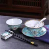 Bowls 6pcs Tableware Set Ceramic Bowl Dishes Chinese Soup Bone China Container Dinner Plate Art Chopsticks Spoon Gifts