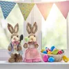 Decorative Objects Figurines 2PCS 23 35CM Straw Bunny Easter Decor Simulation Cute Rabbit Ornament Home Window Decoration Props Children Gift 230307