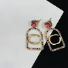 Arch Eardrop for Women Pink Big Jewel Charm with Colored Diamonds Hollow Circle Design Pendant Necklaces