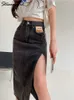 تنورات Streamgirl Maxi Jeans Skirt Women Denim Tarts Long Vintage Maxi Skirt Side Split Skirt Skirt Women Long Corean 230308