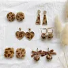 Stud Earrings South Korea's Temperament Winter Khaki Color Leopard Bowknot Eardrop Female Minks Hair Bulb Wood