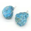 Charmos Irregular Natural Blue Semiprecious Stone Pingente de Pedido Madeirado Gema de Fio de Prata para Jóias Fazendo Acessórios DIY