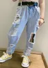 Jeans lente zomer meiden baby denim broek kinderbroeken kinderen streetwear iREGular Front Back Hollow Out gescheurd 3-12