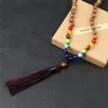 Pendant Necklaces Mala 7 Chakra 8mm Wooden Bead Buddhist Necklace Sandalwood Tassel Rosary Charm Jewelry Gift For Women Men YogaPendant