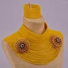 Collana Orecchini Set Moda Gioielli da sposa africani Giallo opaco 25 strati Braccialetto di perline di cristallo da 4 mm 25LC09