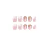 Unghie finte 24Pcs Lamina d'oro graduale Glitter Punte francesi finte Copertura completa artificiale Nail Ballerina Press On