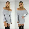 Vestidos casuais 2023 Primavera Autumn Turtleneck Off Sweater Dress Mulheres Mulheres sólidas Slim Manga Longa Jumpista de tricô