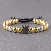 Strand Amader Luxury CZ Gold Crown 8mm pärlor armband Män handgjorda hematit flätade för kvinnor släpp ABL035 pärlsträngar