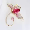 Brooches Elegant Lily Flower Zircon For Women Luxury Yellow Red Crystal Broche Pin Scarf Clothing Female Jewelry Accessories