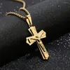 Hänge halsband rostfritt stål guldpläterad trendig korsfäste Jesus 33 49mm korshalsband hängen 24 '' för män smycken gåvor
