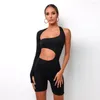 Active Sets Sexy Sportswear Mesh Patchwork Yoga Set Cutout Sports One Piece Jumpsuit Training Cloths for Women Gym