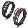 Charmarmband Ett brunt läderarmband Men Buckle Hand Woven Multi-Layer Fashion Jewelry Gift