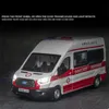 Diecast Model 1 34 FORD Transit Alloy Ambulance Vehicles Modello di auto Diecast Metal Toy Broadcast Modello di auto Simulazione Suono e luce Regali per bambini 230308