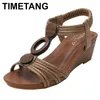 Sandalen Timetang Wedge Sandals dikke dicksoled dames zomer nieuwe stijl Amerikaanse casual softssoled moederschoenen plus size retroroman Z0306
